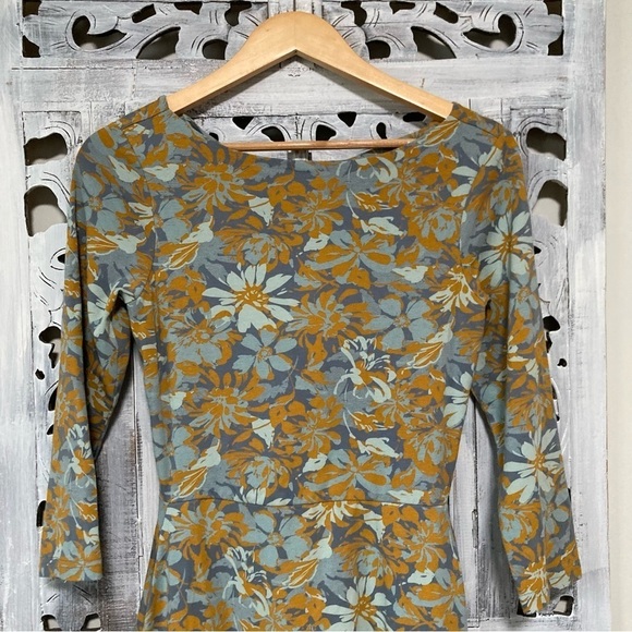 NWOT PACT Organic Cotton Blue Floral Open Back Fit & Flare Midi Party Dress - Picture 3 of 7